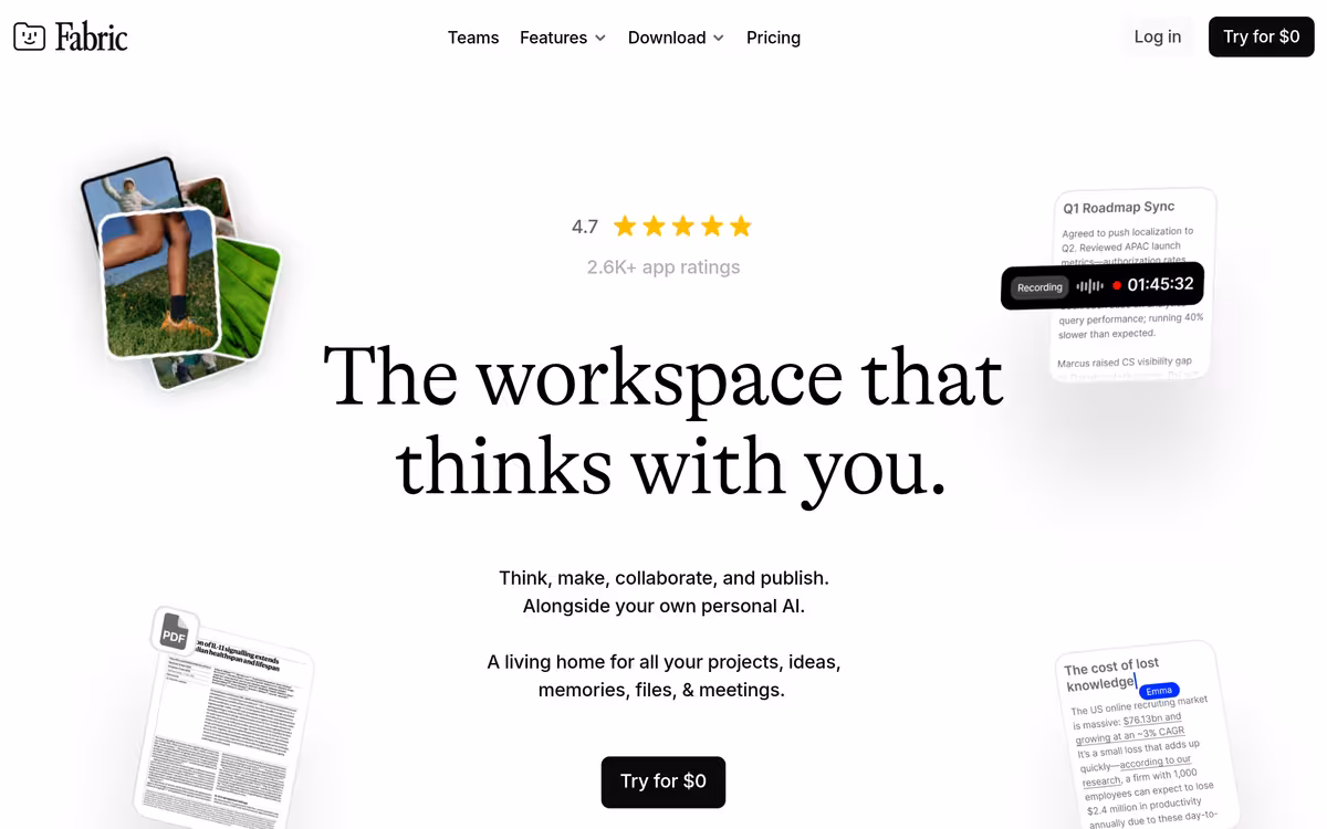 Fabric homepage screenshot