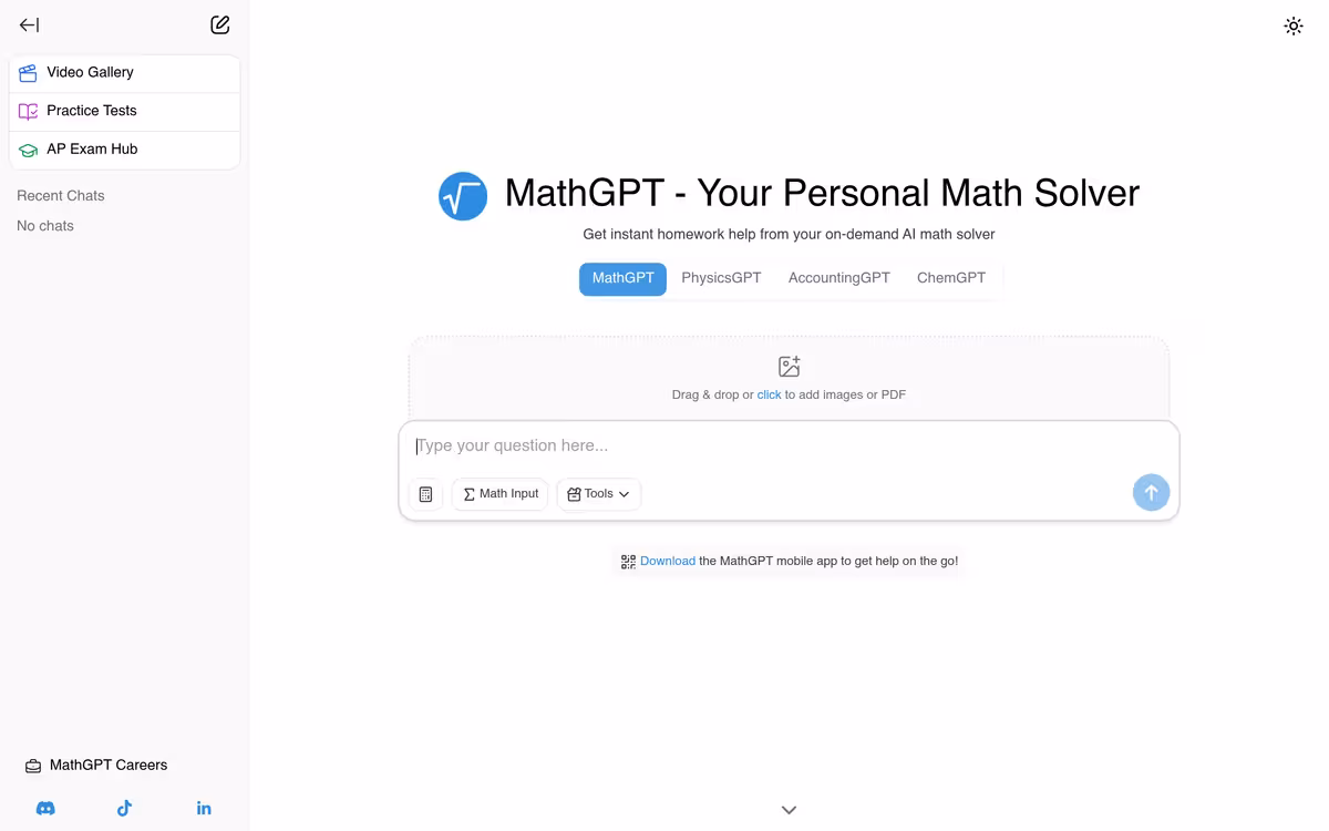 MathGPT homepage screenshot
