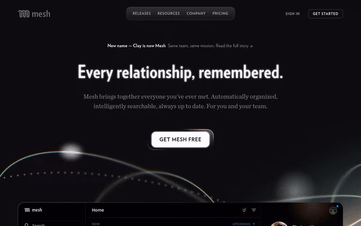 Mesh homepage screenshot