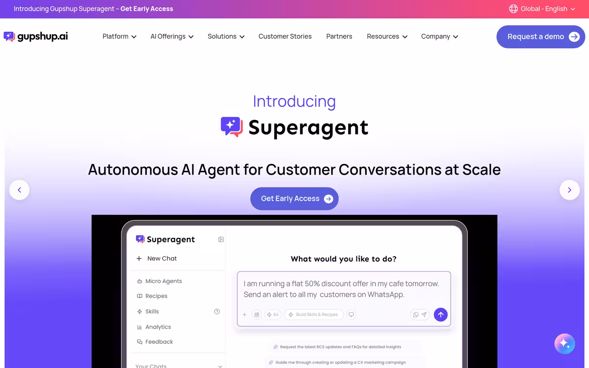 Gupshup.ai homepage screenshot