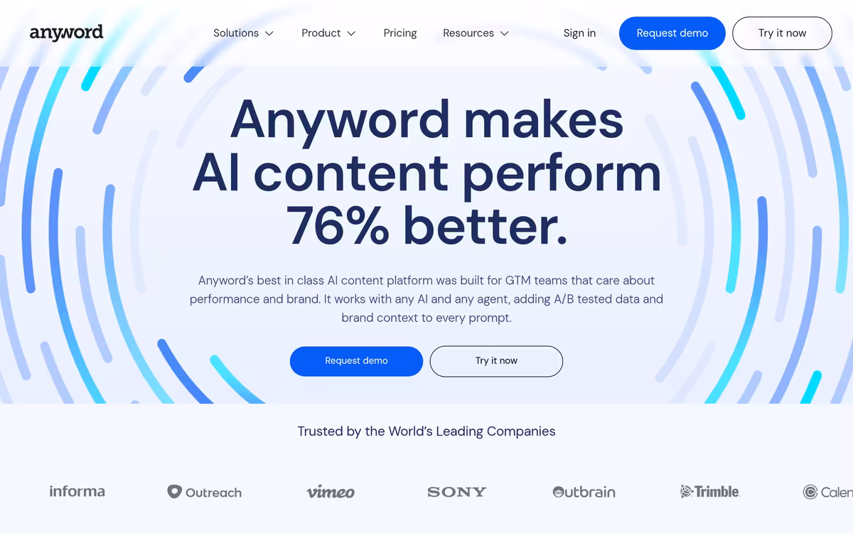 Anyword homepage screenshot