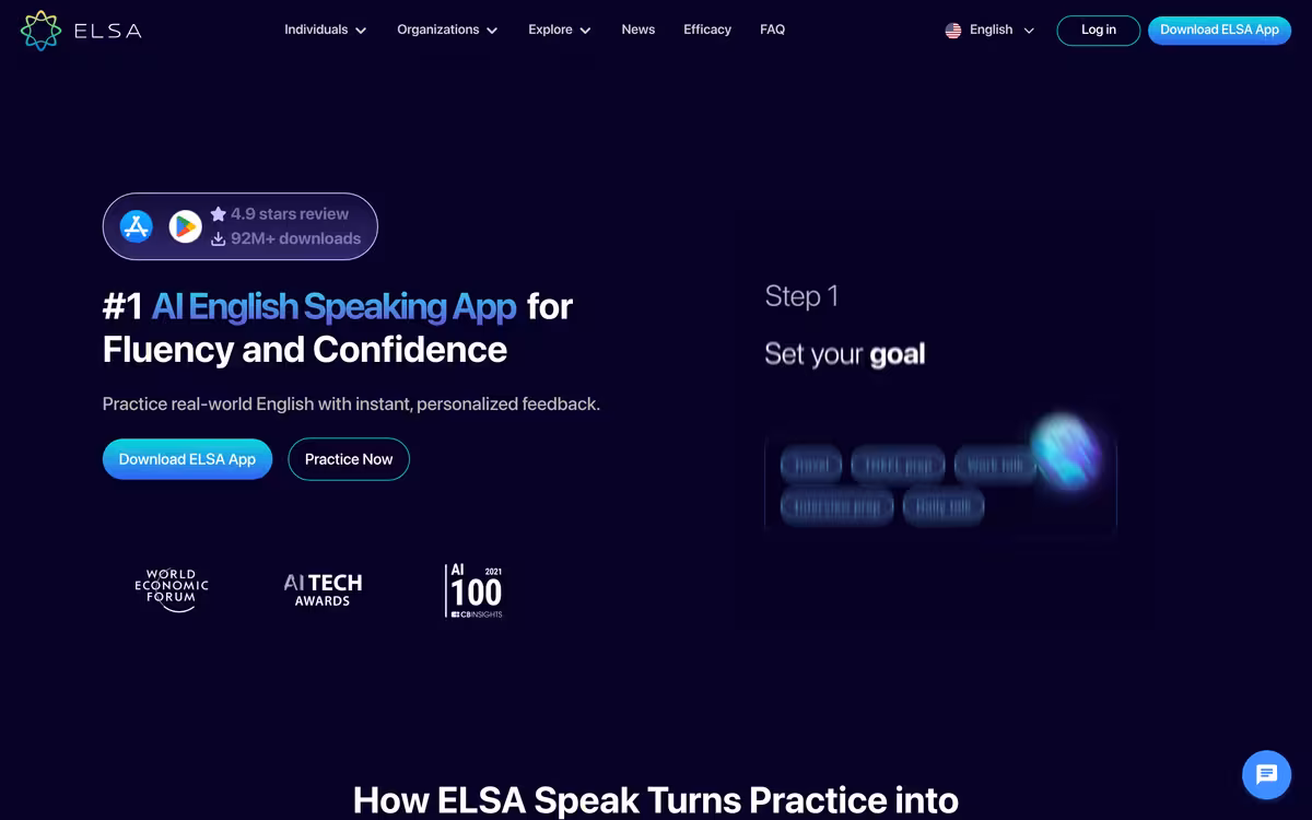 ELSA Speak homepage screenshot
