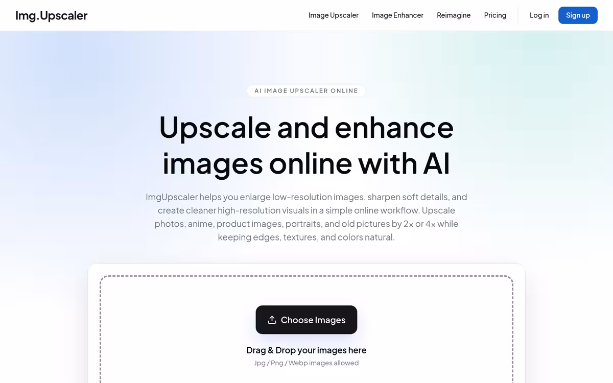 AI Image Upscaler homepage screenshot