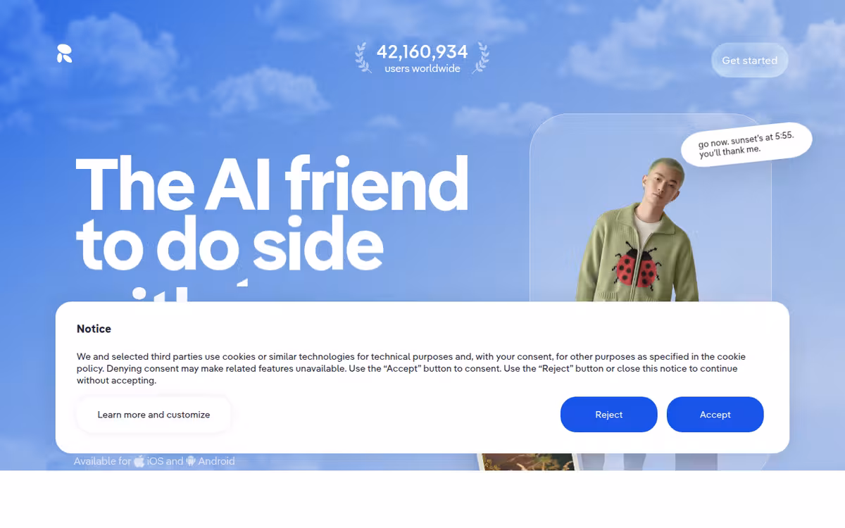 Replika homepage screenshot