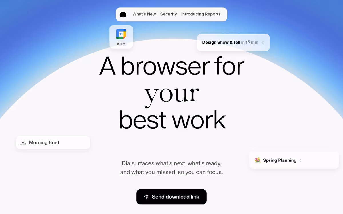 Dia Browser homepage screenshot