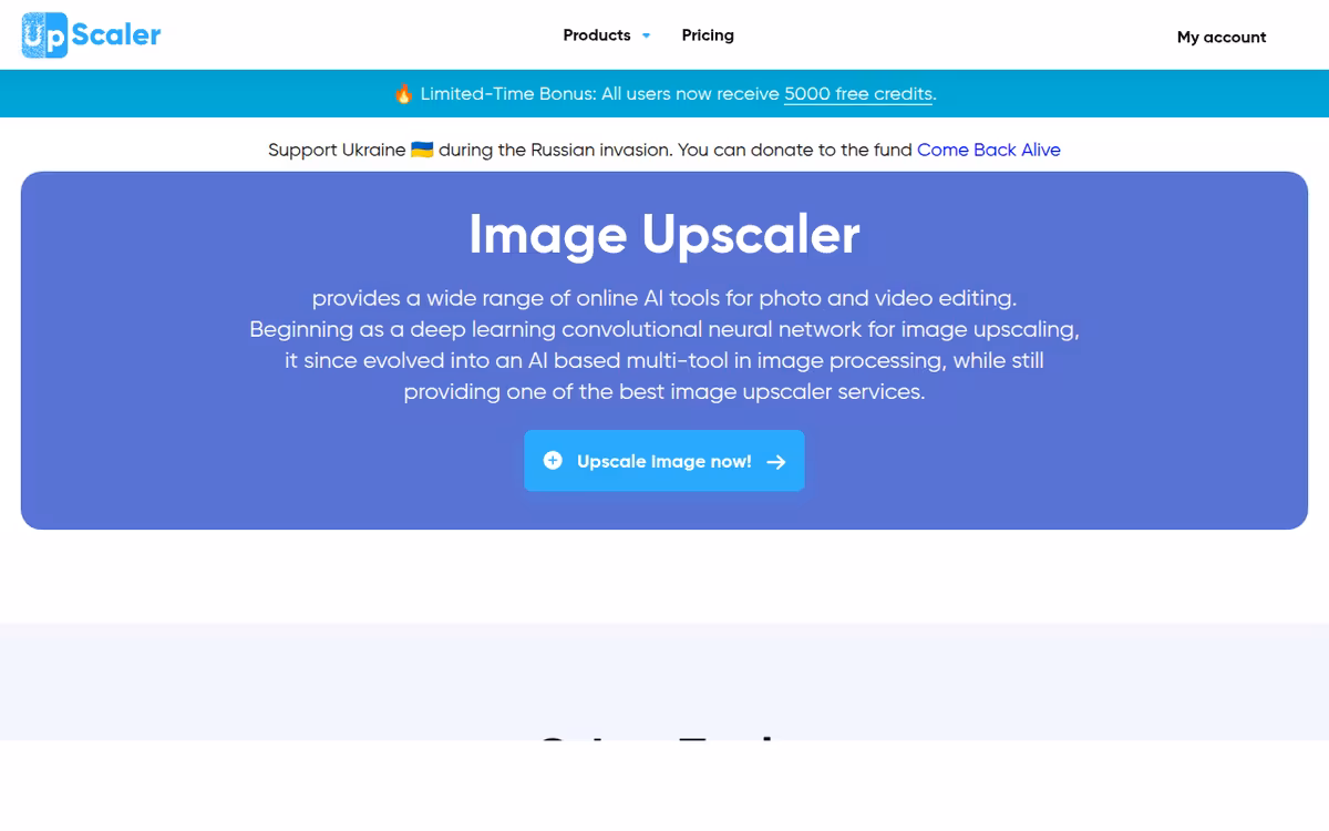 ImageUpscaler homepage screenshot