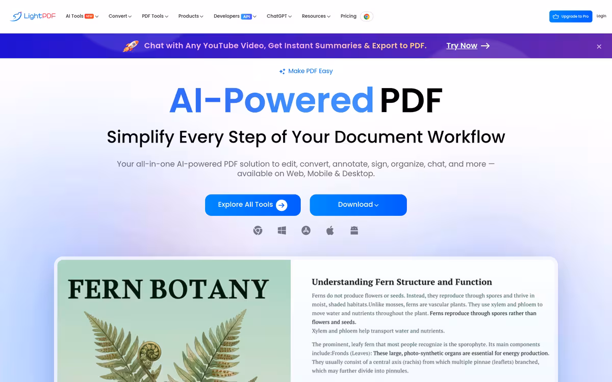 LightPDF homepage screenshot