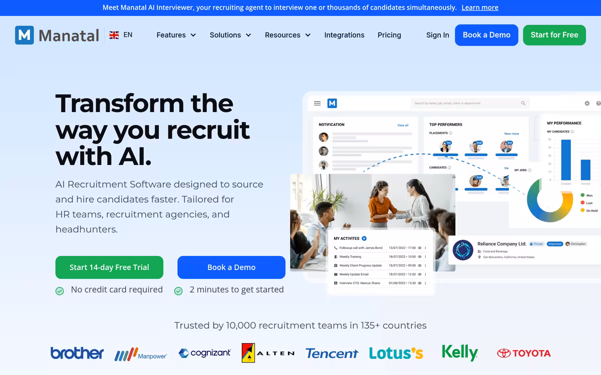Manatal homepage screenshot