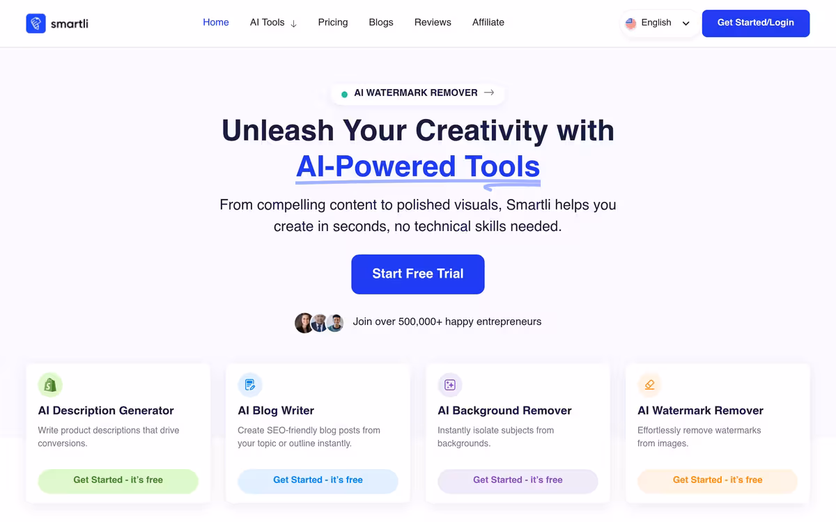Smartli homepage screenshot