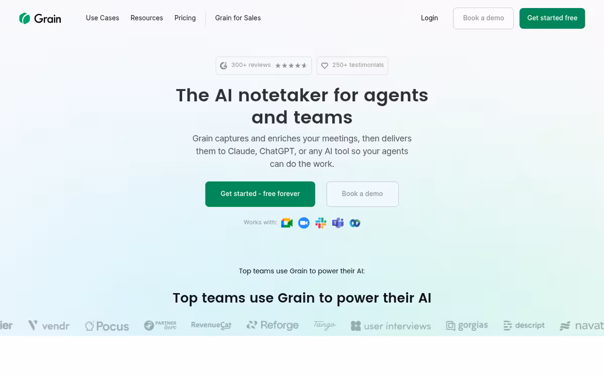 Grain AI homepage screenshot