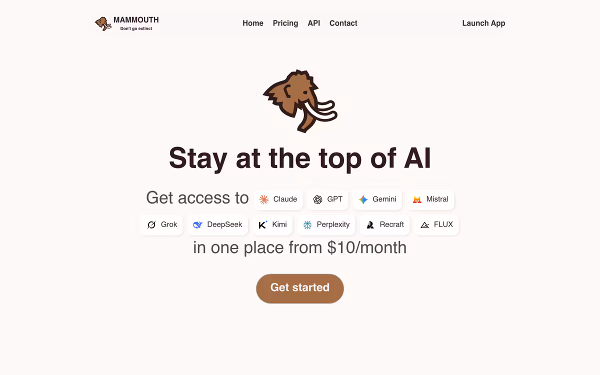 Mammouth AI homepage screenshot