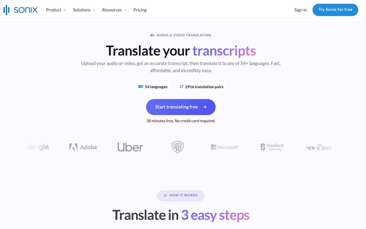 Sonix homepage screenshot