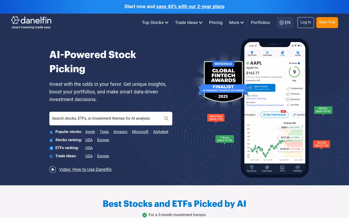 Danelfin homepage screenshot