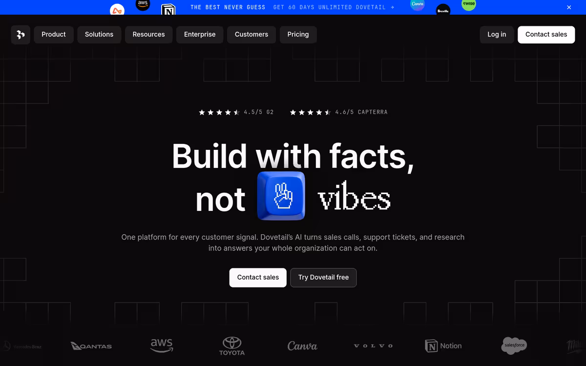 Dovetail homepage screenshot