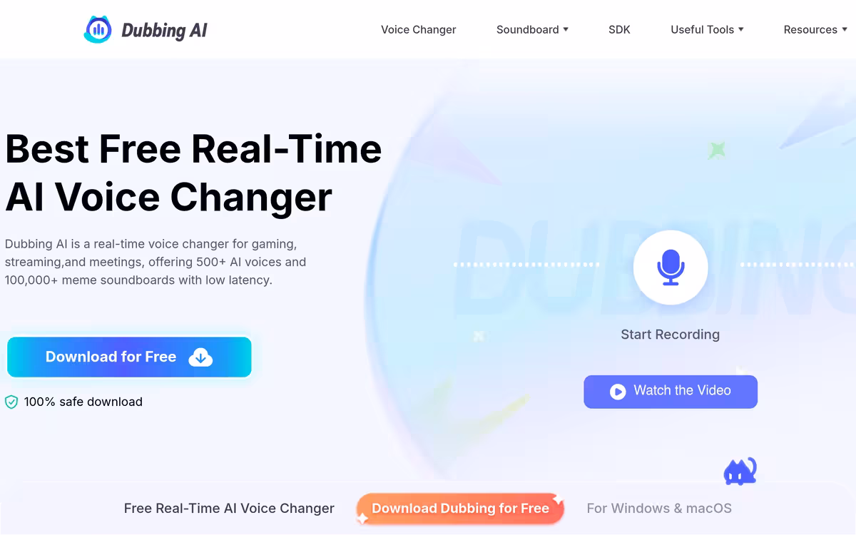 Dubbing AI- AI Voice Changer For Gamers and Streamers homepage screenshot