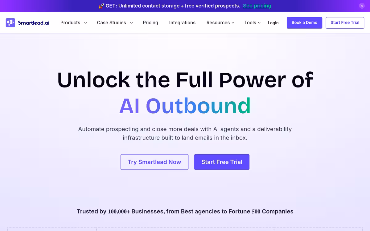 Smartlead homepage screenshot