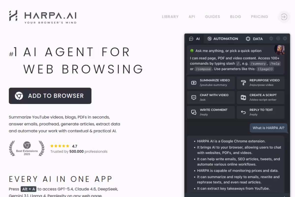 HARPA AI Browser Agent homepage screenshot