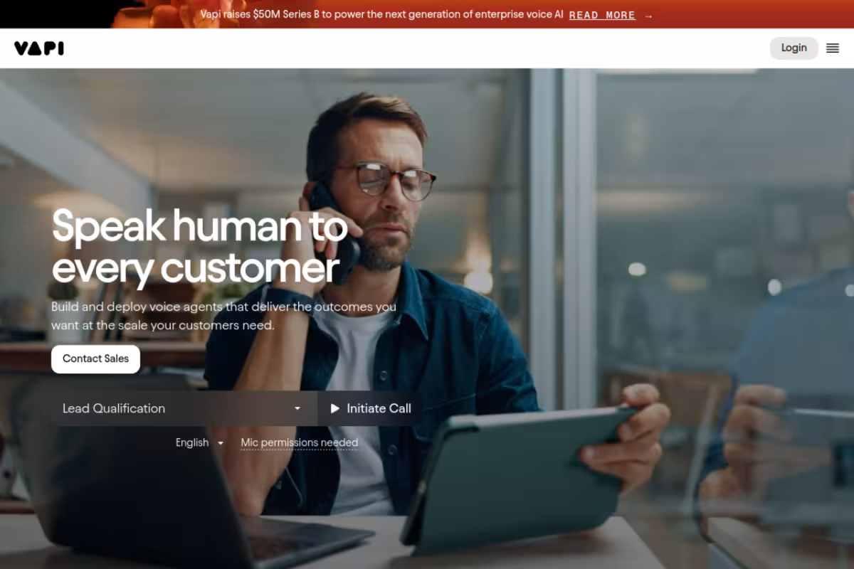 Vapi homepage screenshot