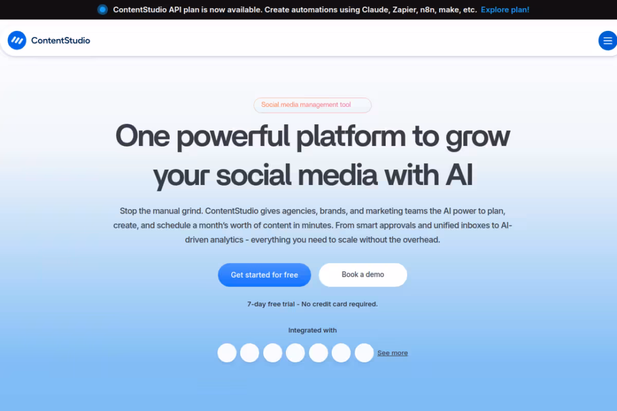 ContentStudio homepage screenshot