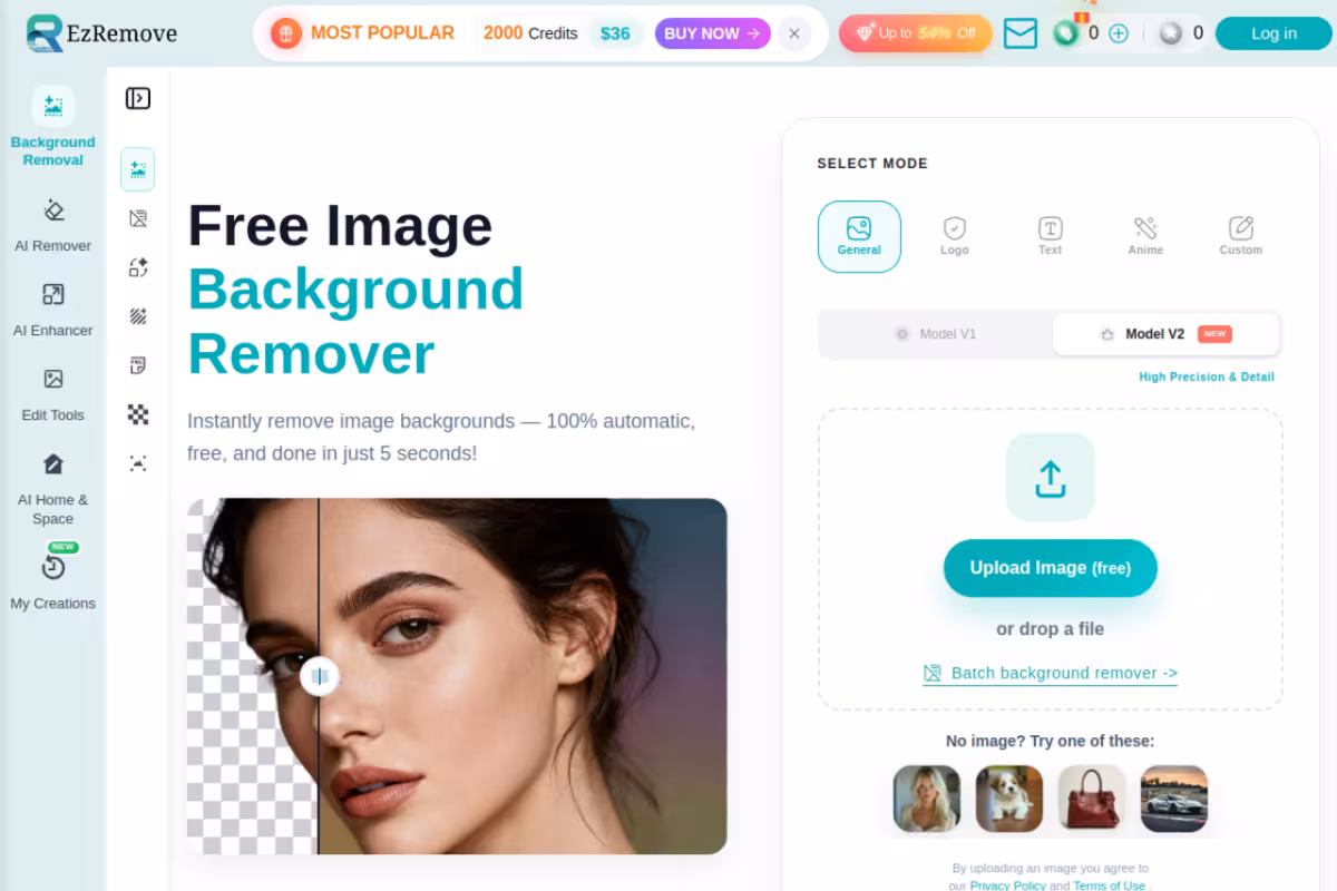 Free Background Remover homepage screenshot