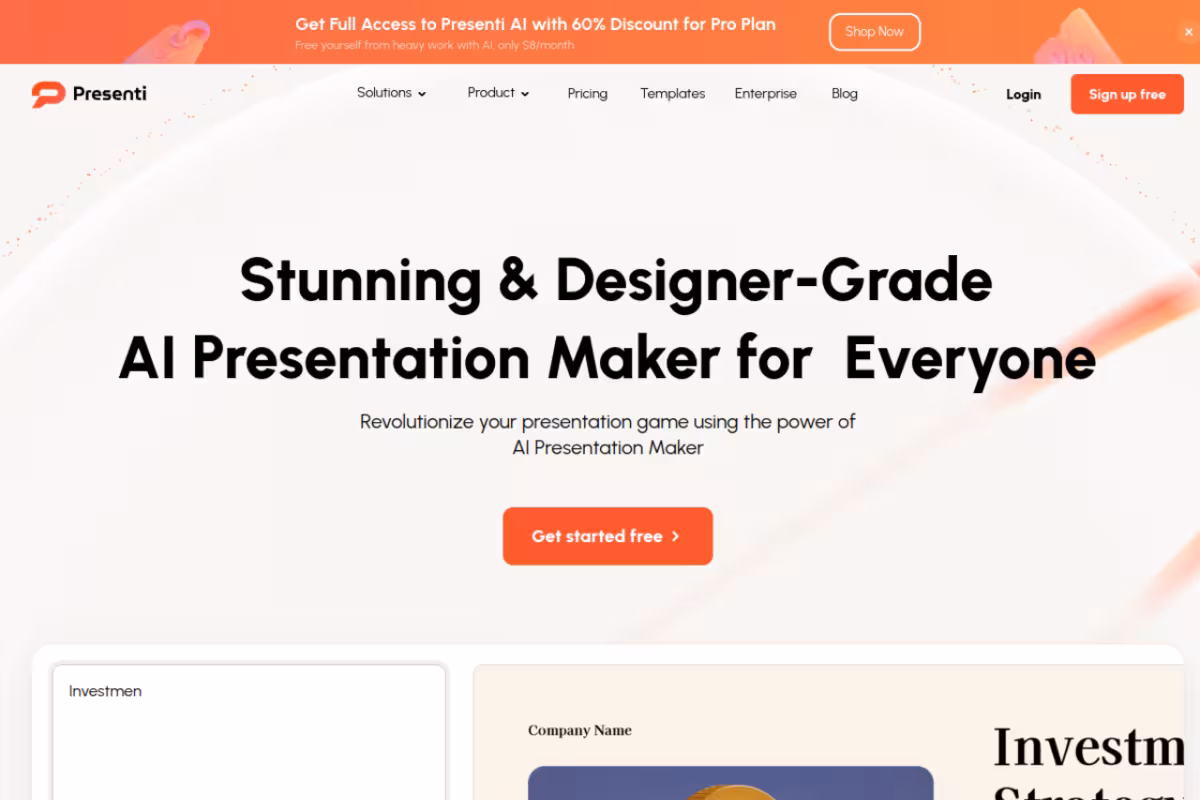 Presenti homepage screenshot