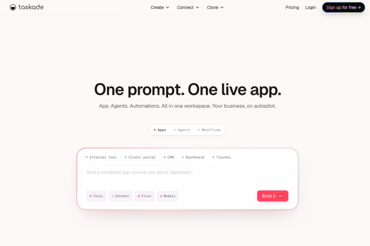 Taskade homepage screenshot
