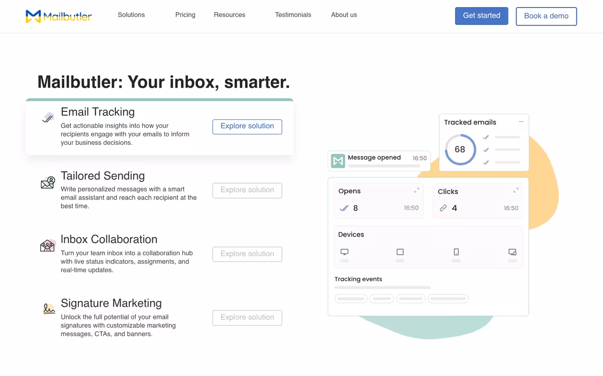 Mailbutler homepage screenshot