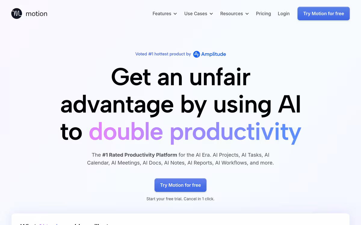 Motion homepage screenshot