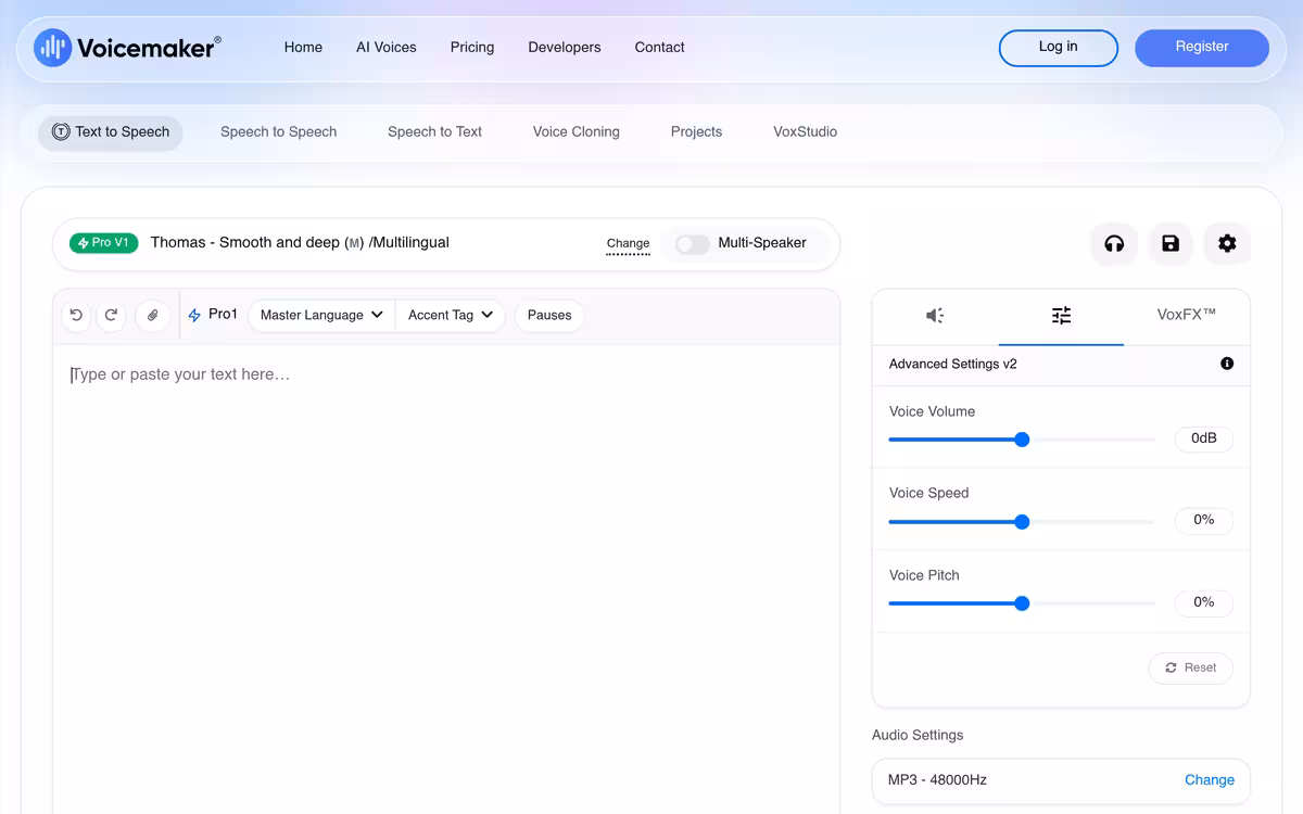 Voicemaker homepage screenshot