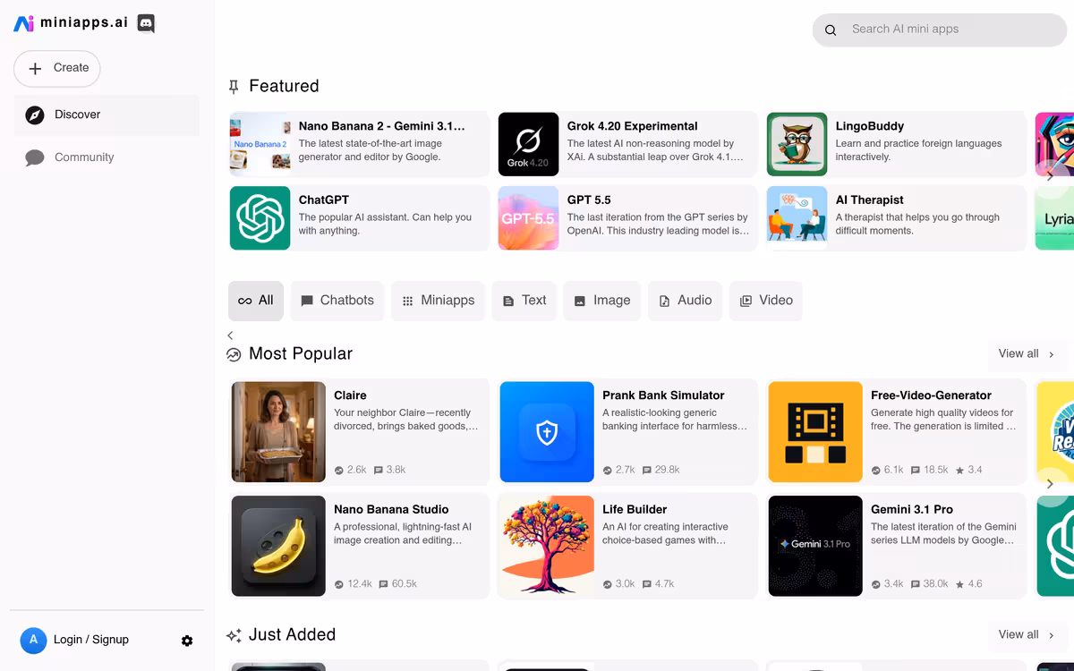 miniapps.ai homepage screenshot