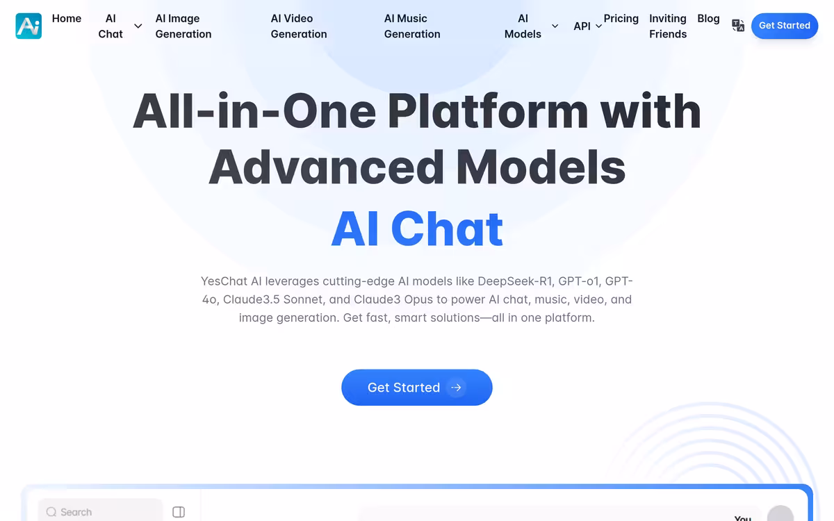 YesChat.ai homepage screenshot