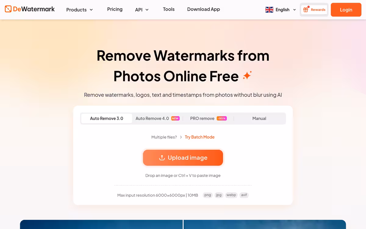 Dewatermark homepage screenshot