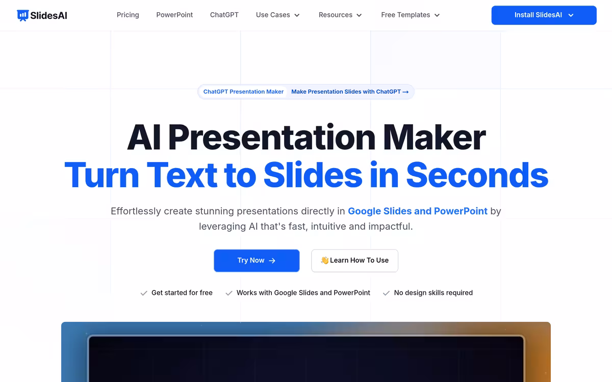 SlidesAI homepage screenshot