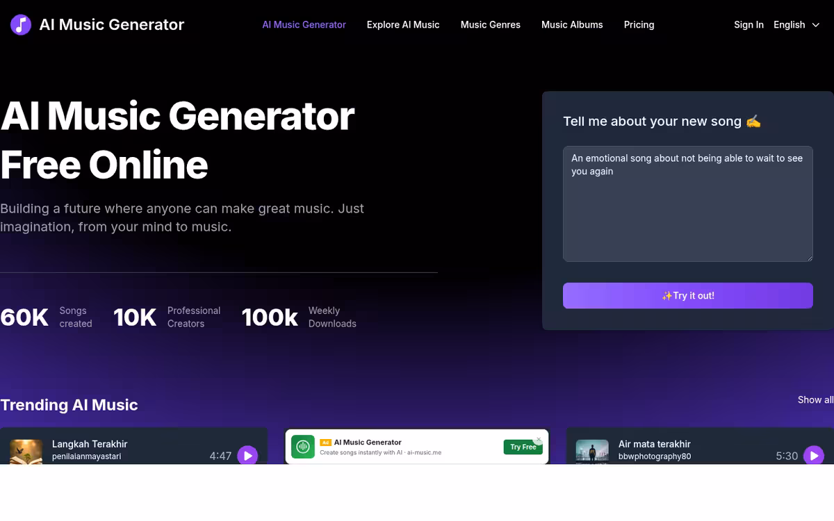ai-music-generator.ai homepage screenshot