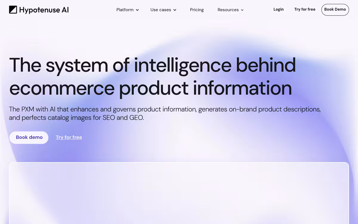 AI Platform for Ecommerce Product Data & Content homepage screenshot