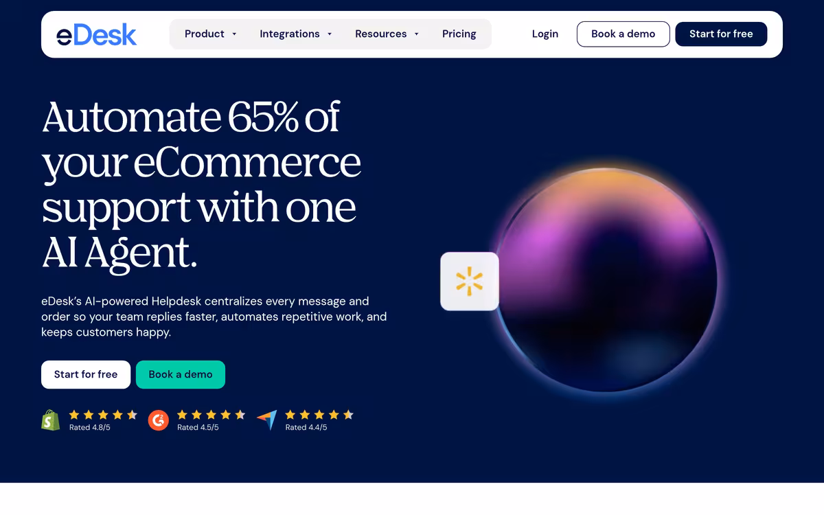 AI-powered eCommerce customer support software homepage screenshot