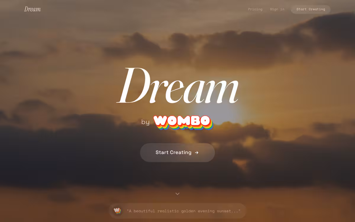 Wombo homepage screenshot
