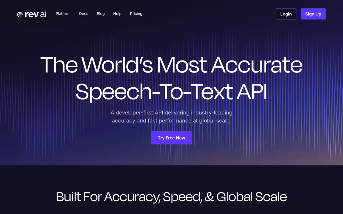 Rev.ai homepage screenshot