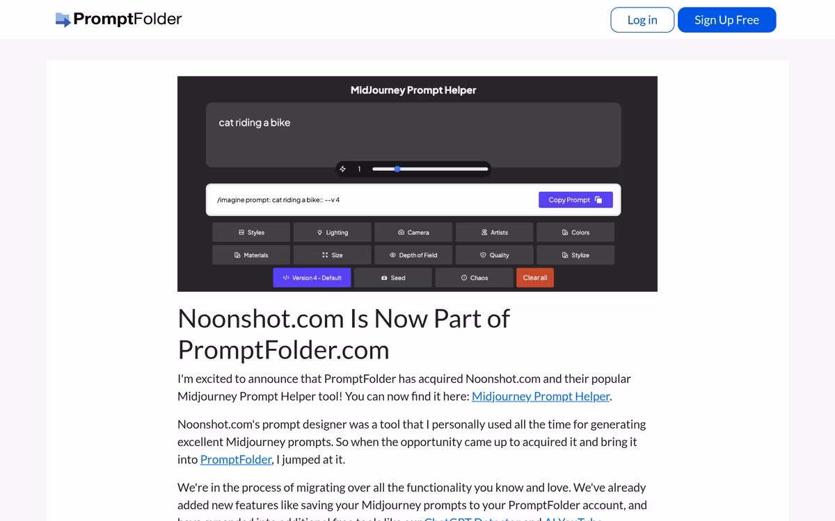 Noonshot is Now Part of PromptFolder homepage screenshot