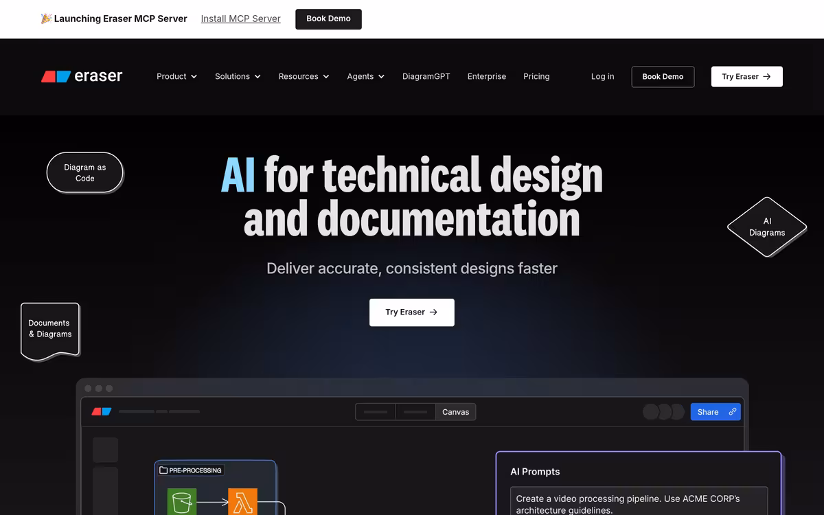 DiagramGPT by Eraser homepage screenshot