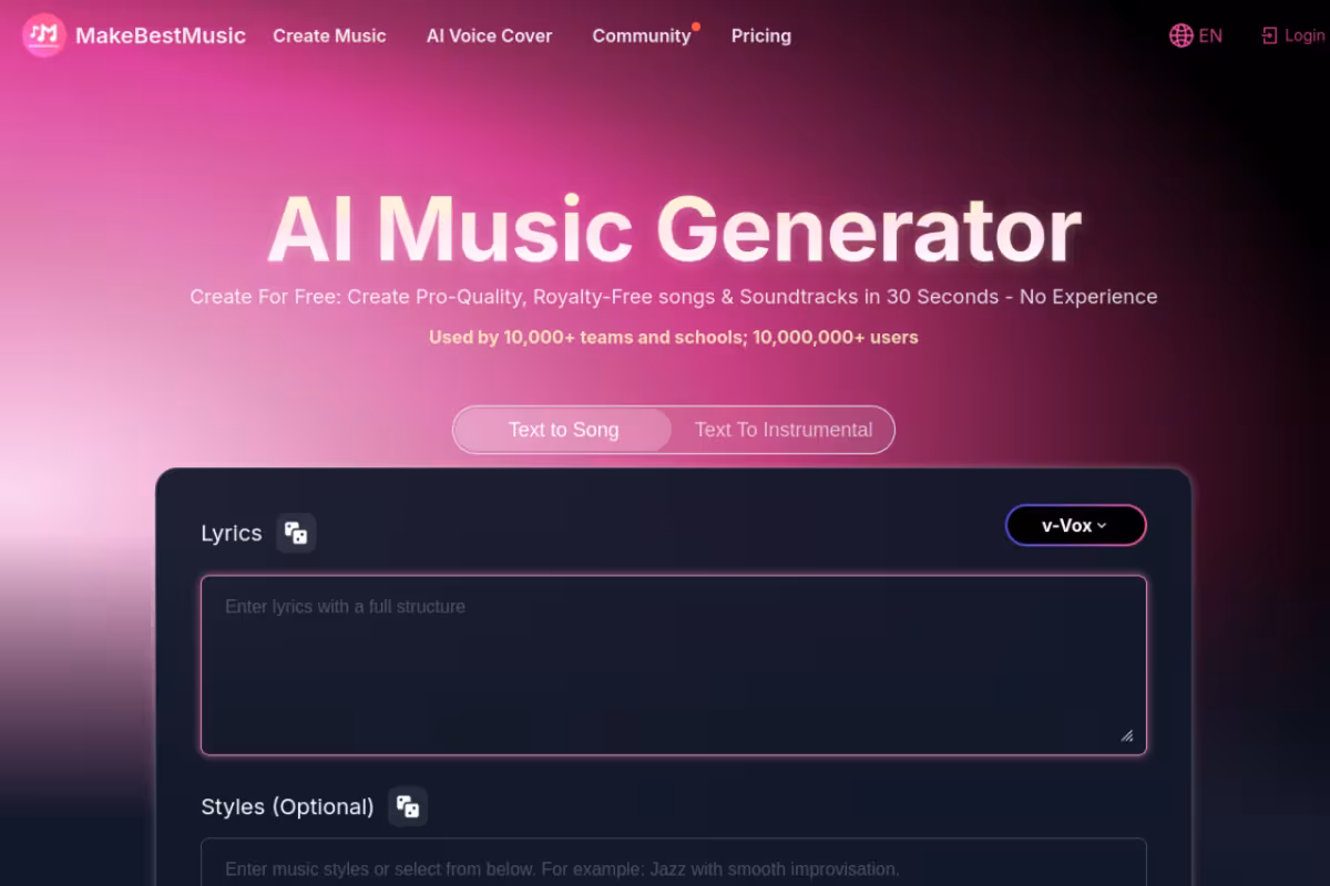 Make Best Music homepage screenshot