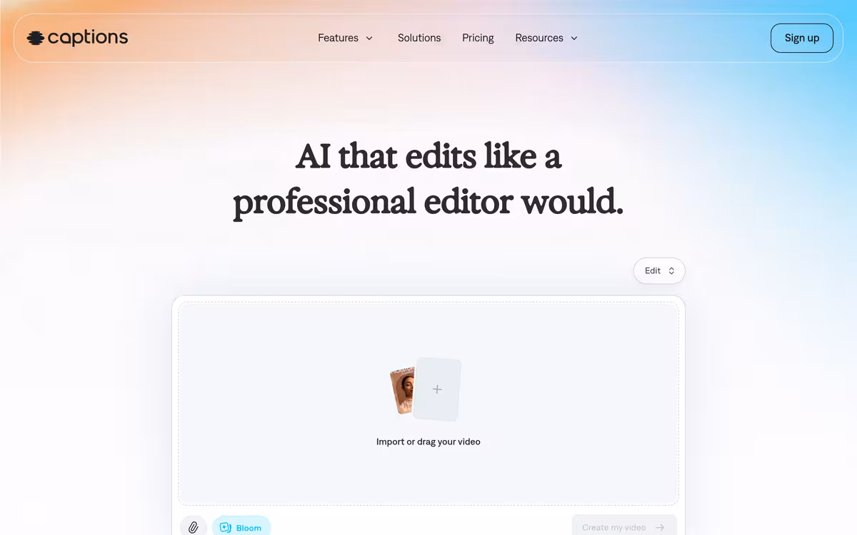 Captions homepage screenshot
