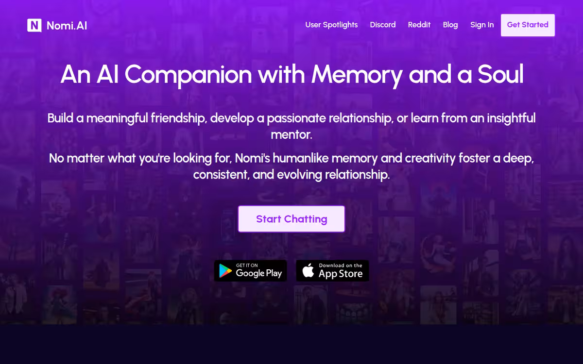Nomi.ai homepage screenshot