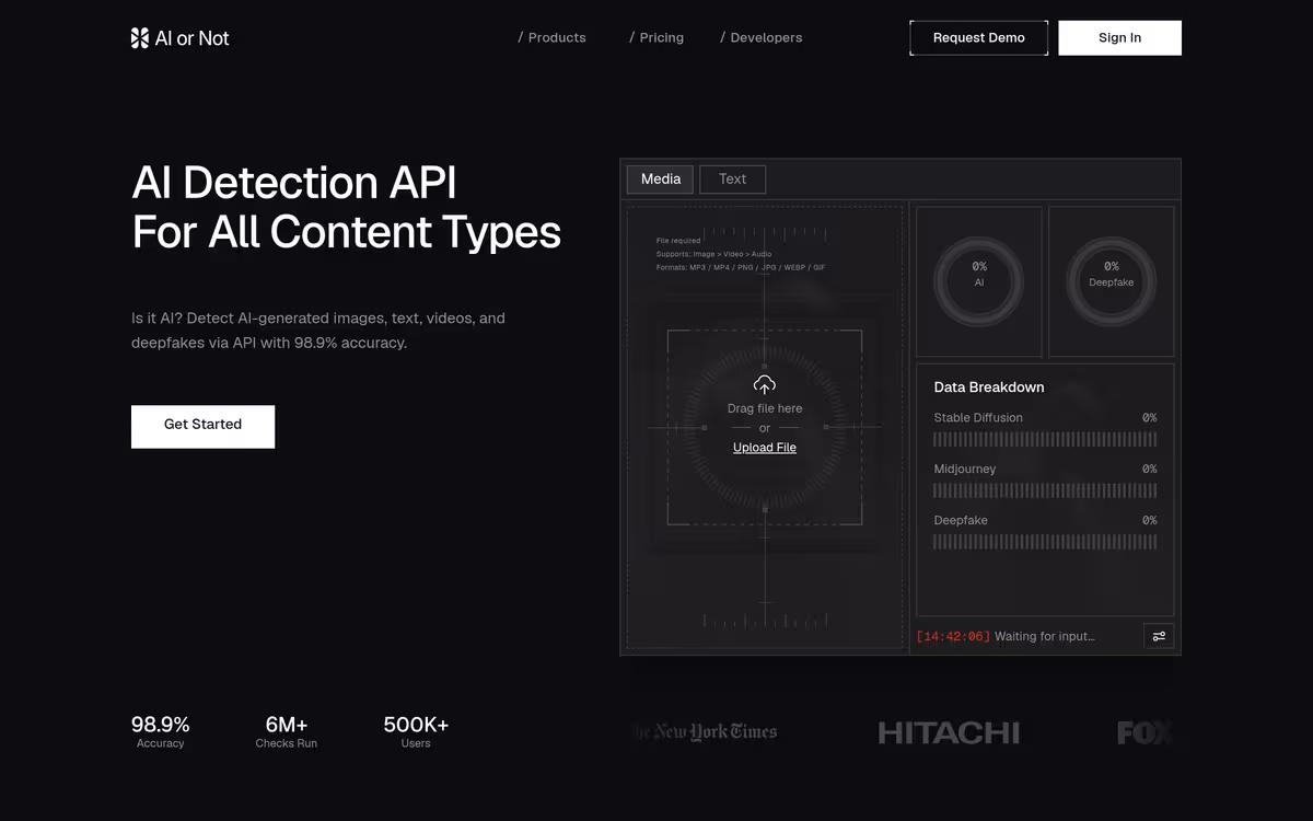 AI or Not homepage screenshot
