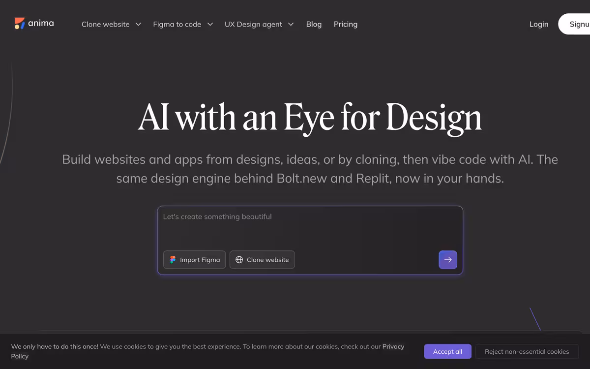 AnimaApp homepage screenshot