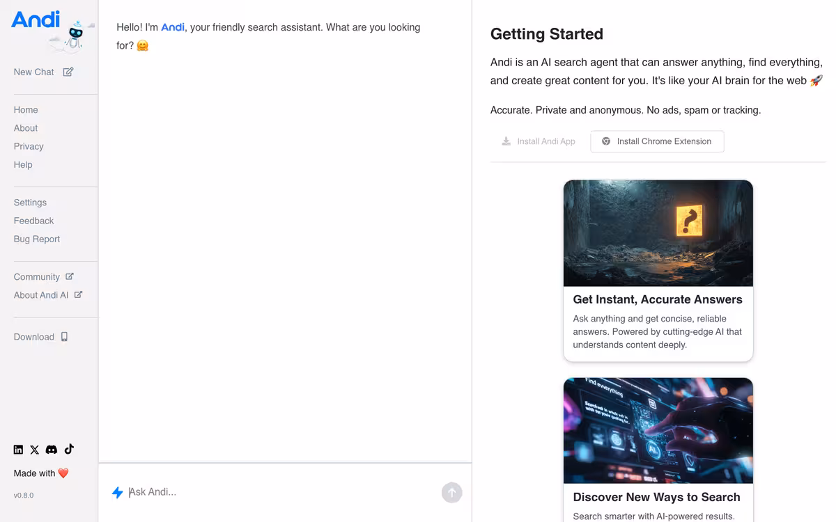 Andi homepage screenshot