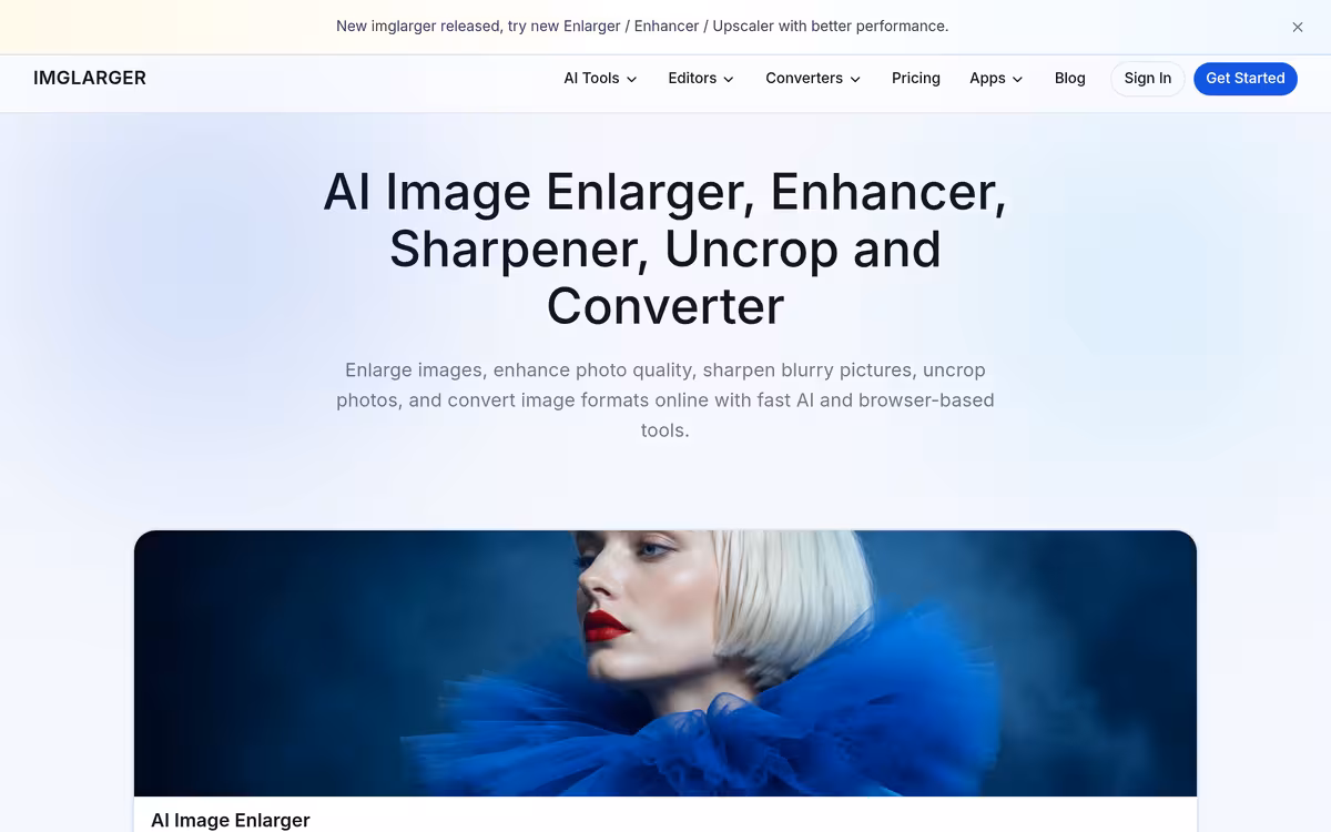 Imglarger homepage screenshot