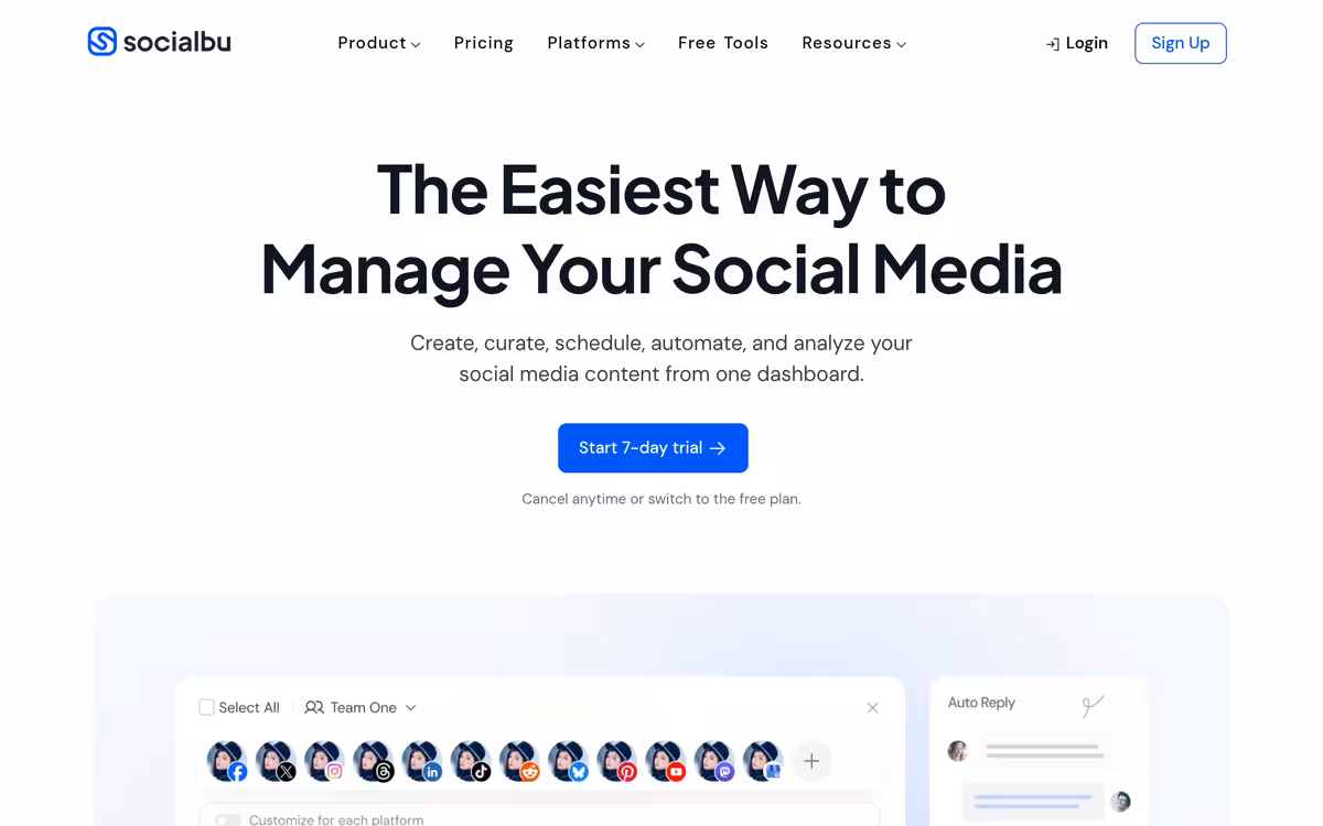 SocialBu homepage screenshot