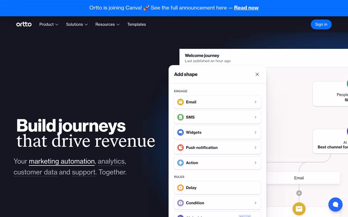 Ortto AI homepage screenshot