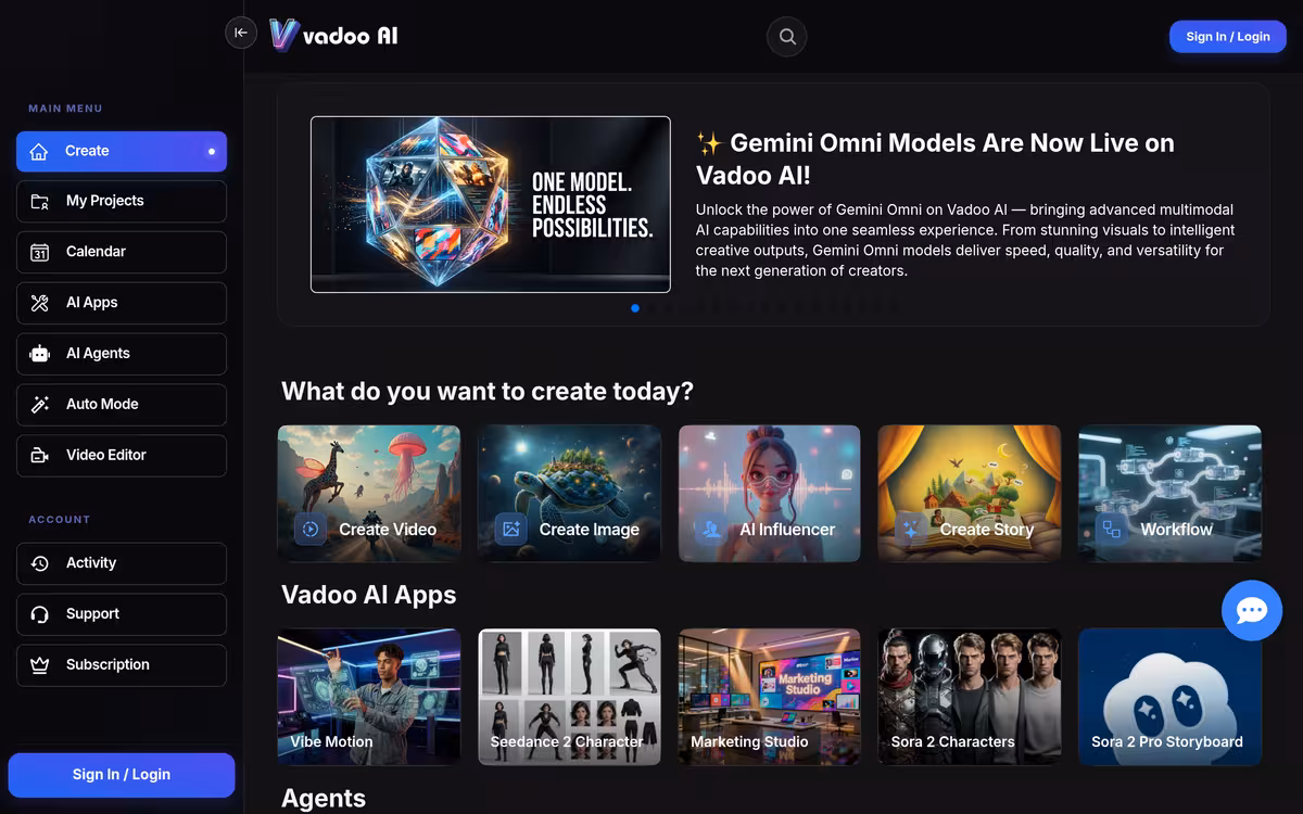 Vadoo AI Dashboard homepage screenshot